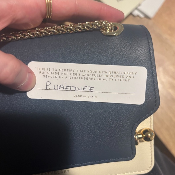 Strathberry East/West Handbag in Navy/Cream/Maroon - Picture 8 of 10